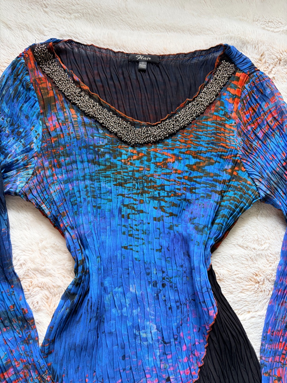 🖤💙 Vintage Y2K Beaded Mesh Top | Fairy Grunge Boho Indie Sleaze Artsy Euro 🖤💙 - Picture 2 of 12